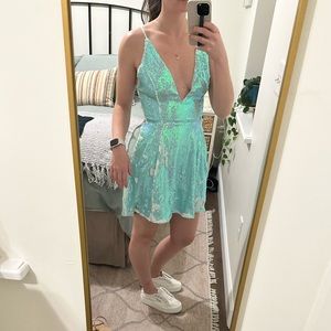 Lucy in the Sky Olivia Sequin A-line Dress in Baby Blue